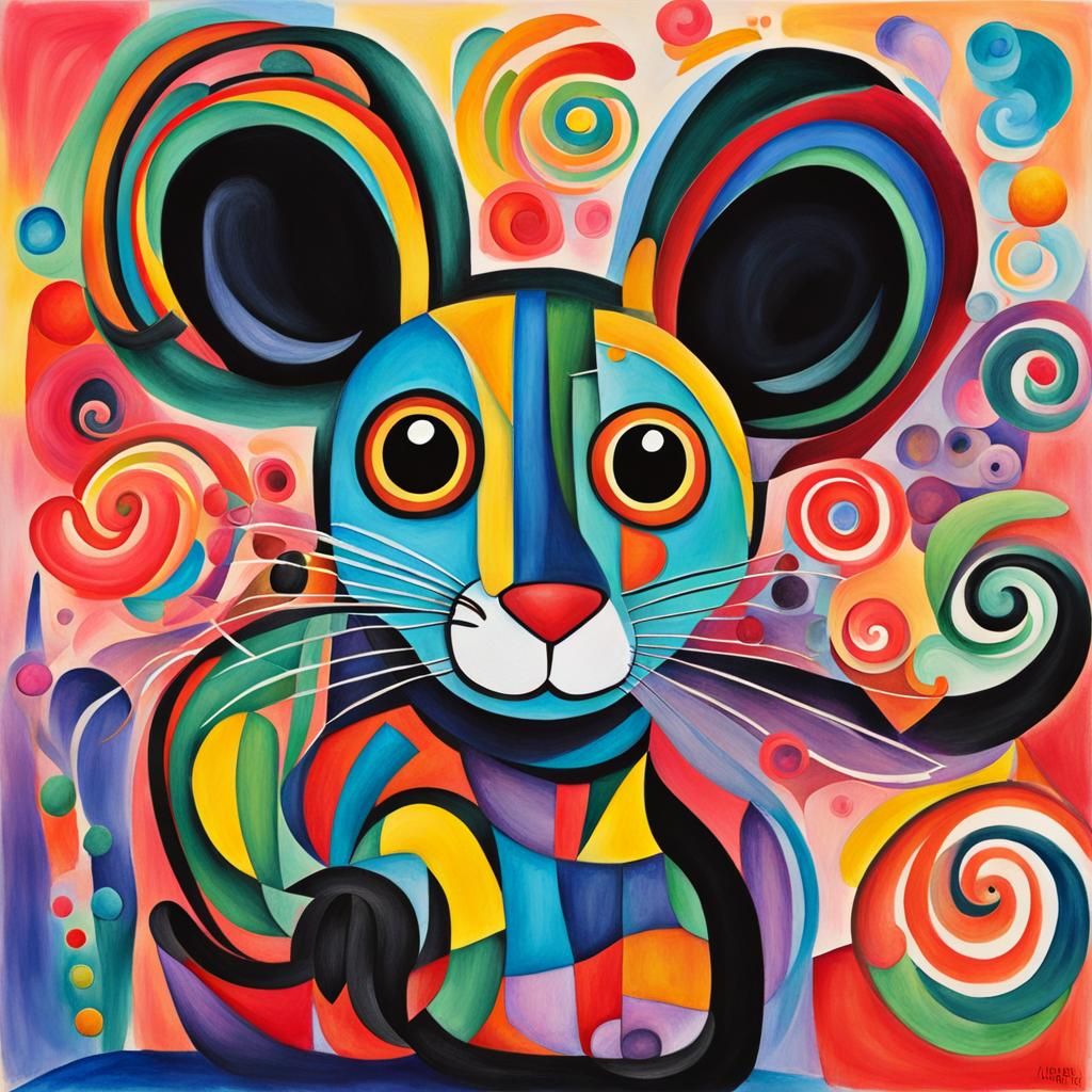 Cubist Watercolor Painting with Asymmetric Figures