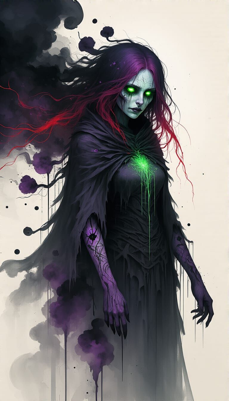 Undead Mage: Abstract Portrait in Alcohol Ink Style