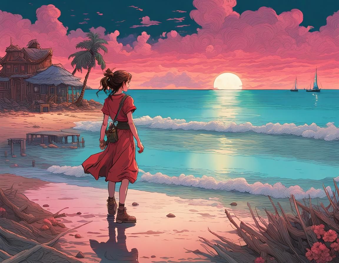 Aerith Gainsborough at a Biopunk Beach Paradise