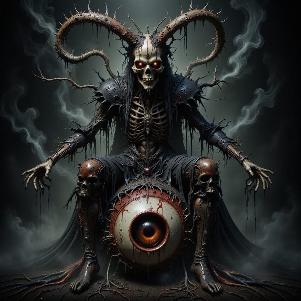 Evil Skull with Horns in Gothic Leather