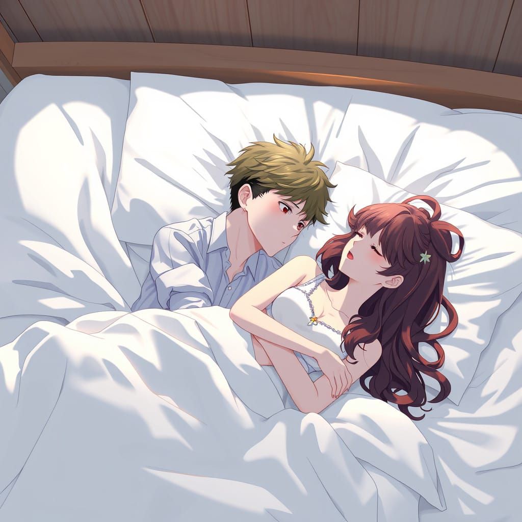 Whimsical 3D Anime Couple in Intimate Embrace