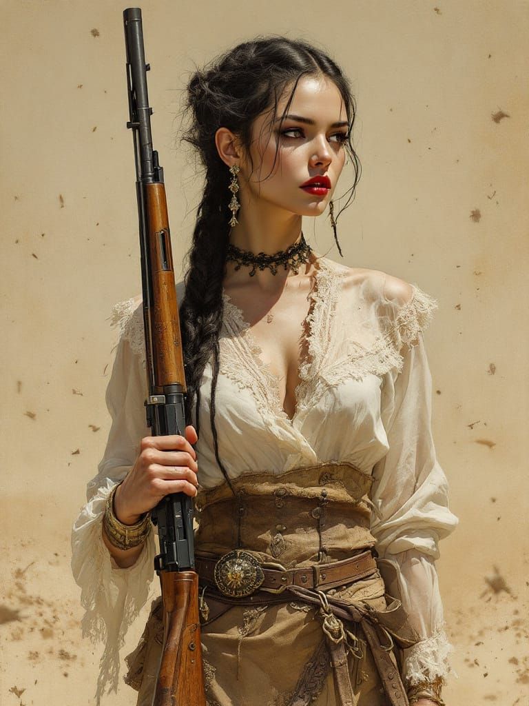 Western Frontier Wanderer in Dry Brush Tempera Style