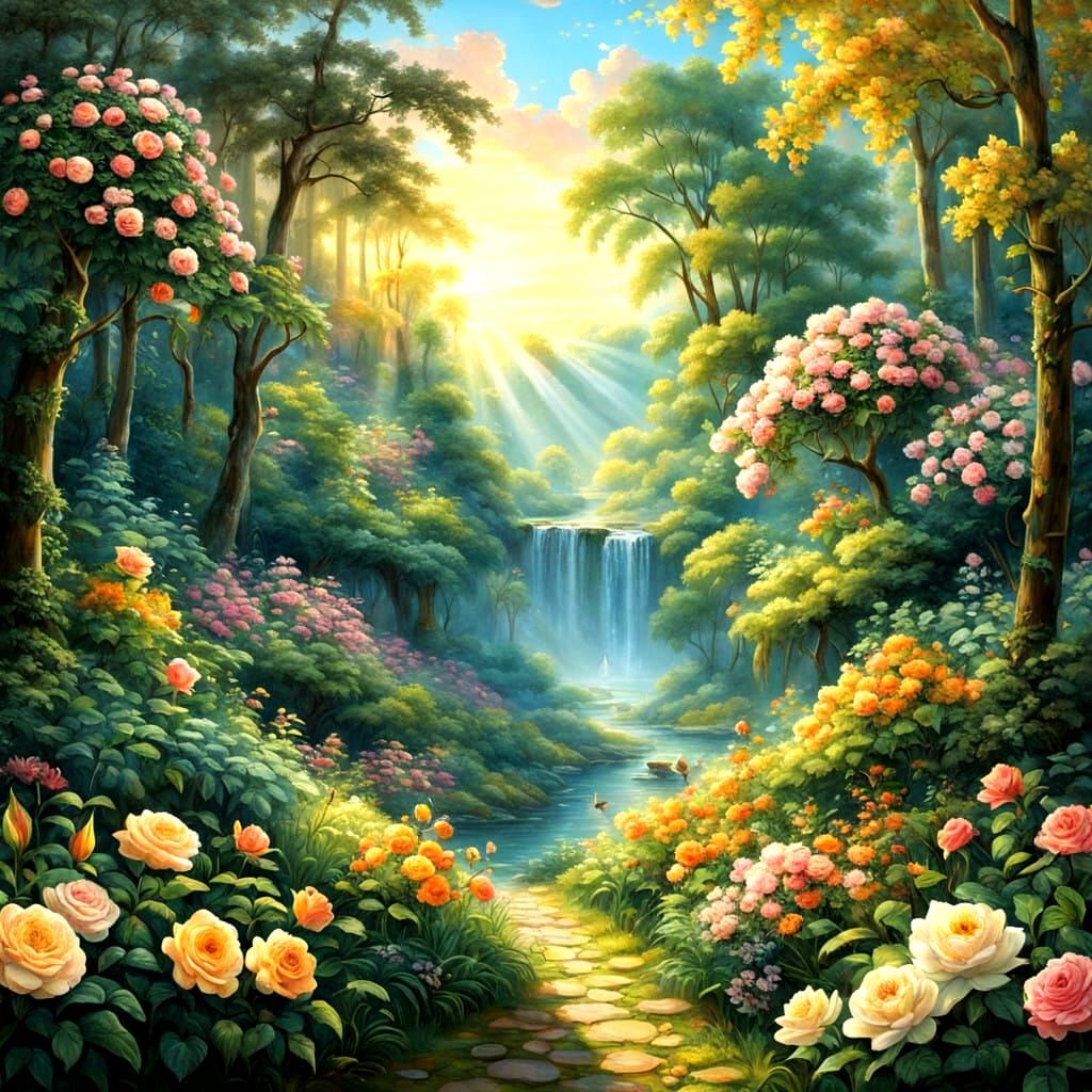 Whimsical Paradise in Vibrant Bloom