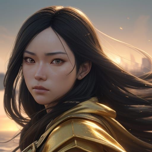 Anime Art: Woman Running Home in Golden Hour Light