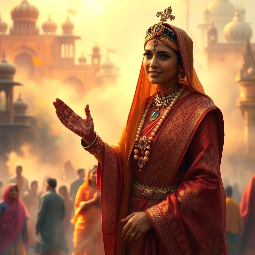 Ethereal Indian Princess Gratitude Scene in Hyperdetailed Fa...