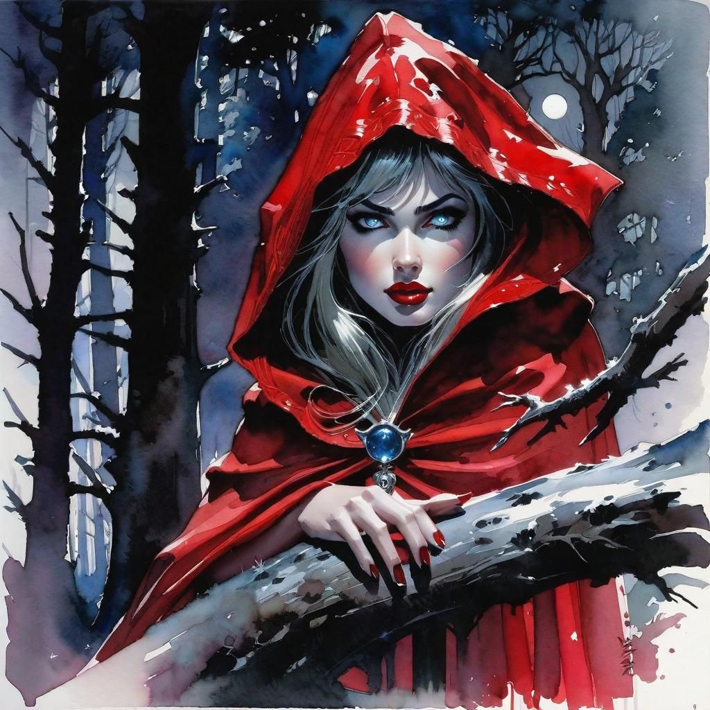 Red Riding Hood as Wolf in Watercolor Art