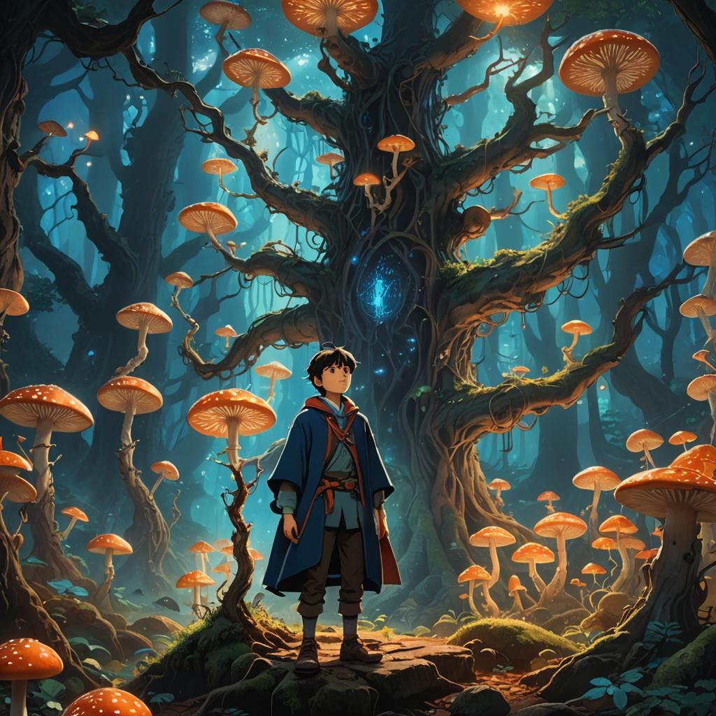 Young Magician in Mystical Forest, Studio Ghibli Style