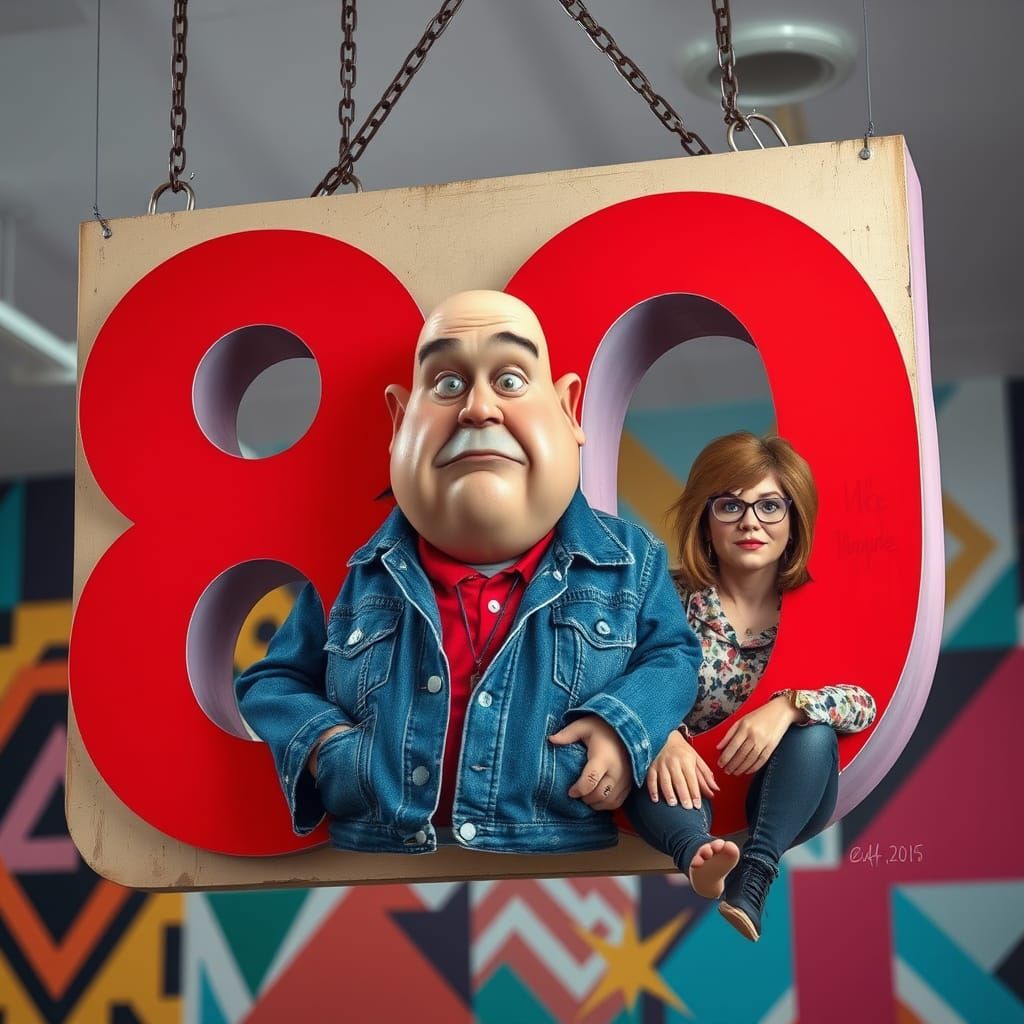 80s Retro Scene in Vibrant Colors and Bold Patterns