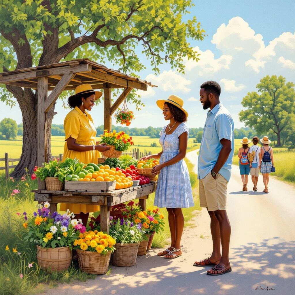 Couple at Produce Stand on Country Road