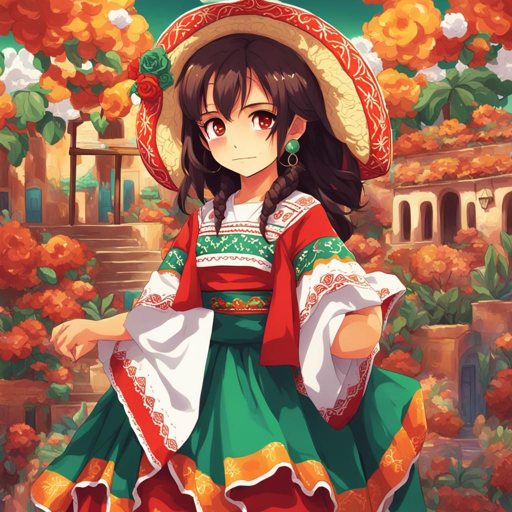 Anime-Style Portrait of a Mexican Girl