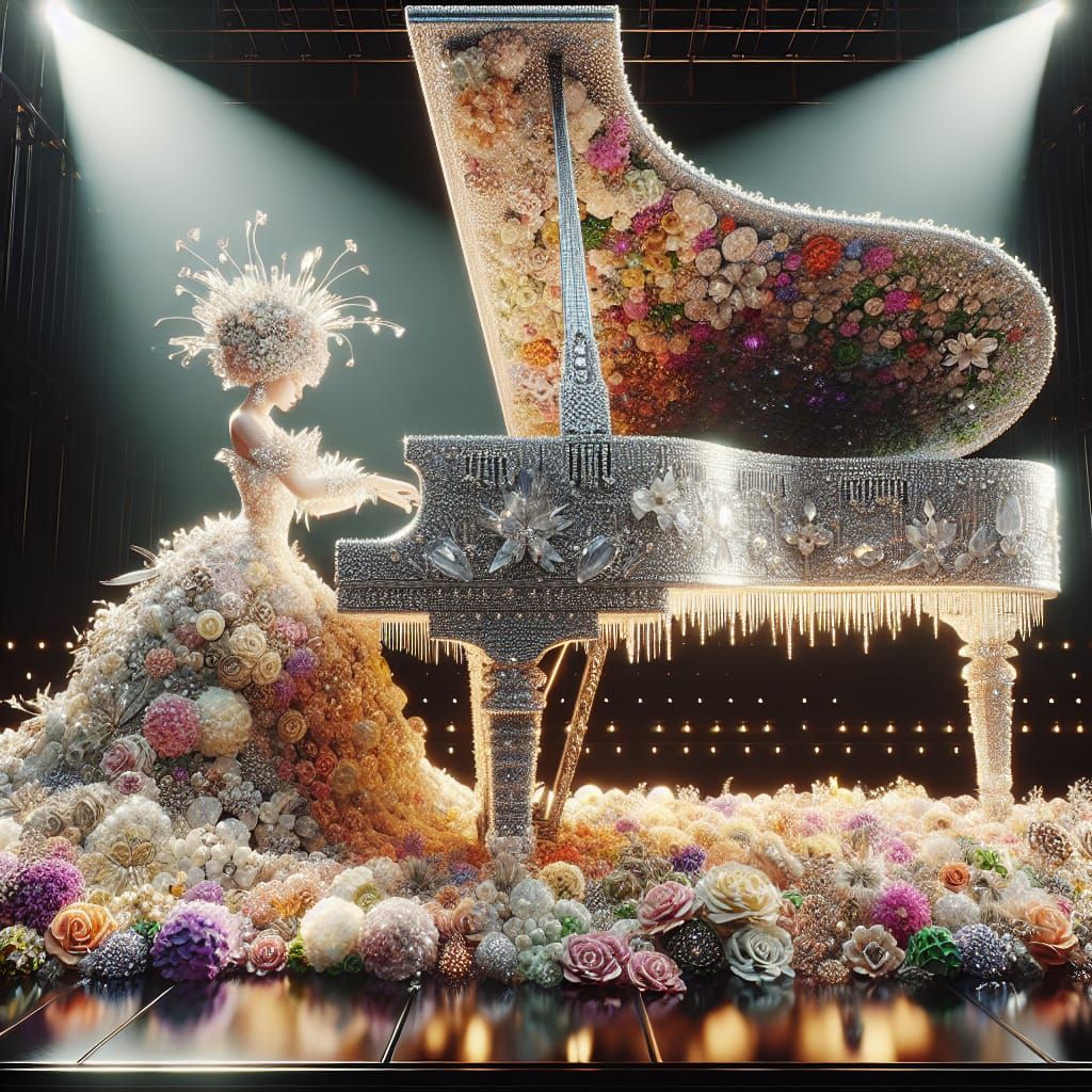 Luxurious Floral Virtuoso on Crystal Diamond Piano