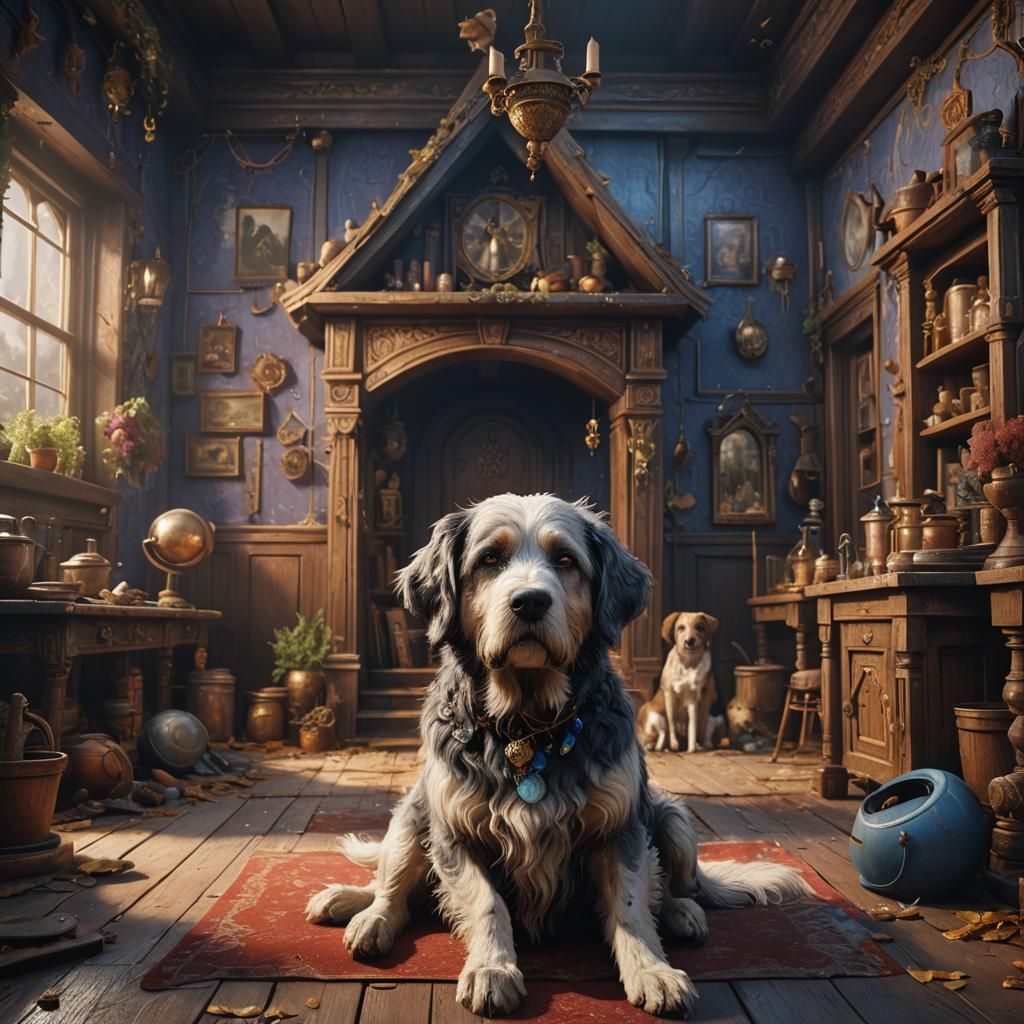 Dog in House: Detailed Matte Painting