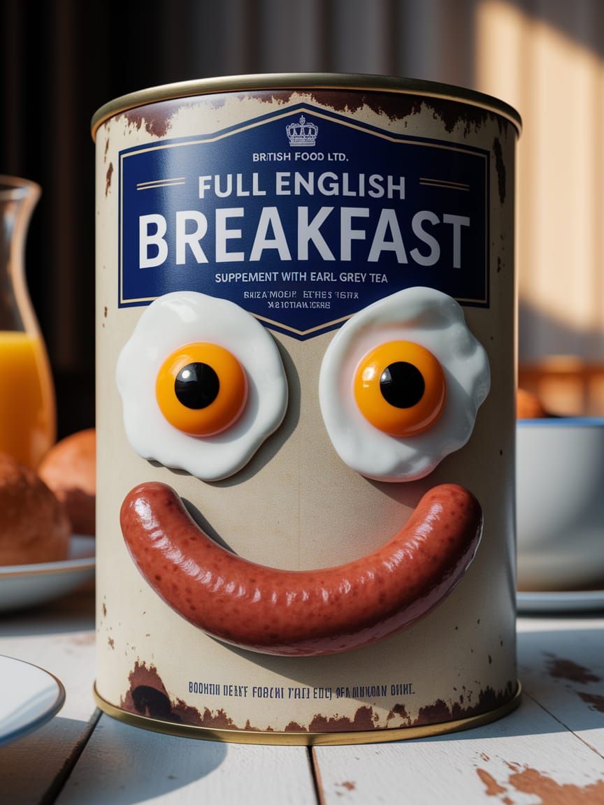 Whimsical Full English Breakfast Can Character