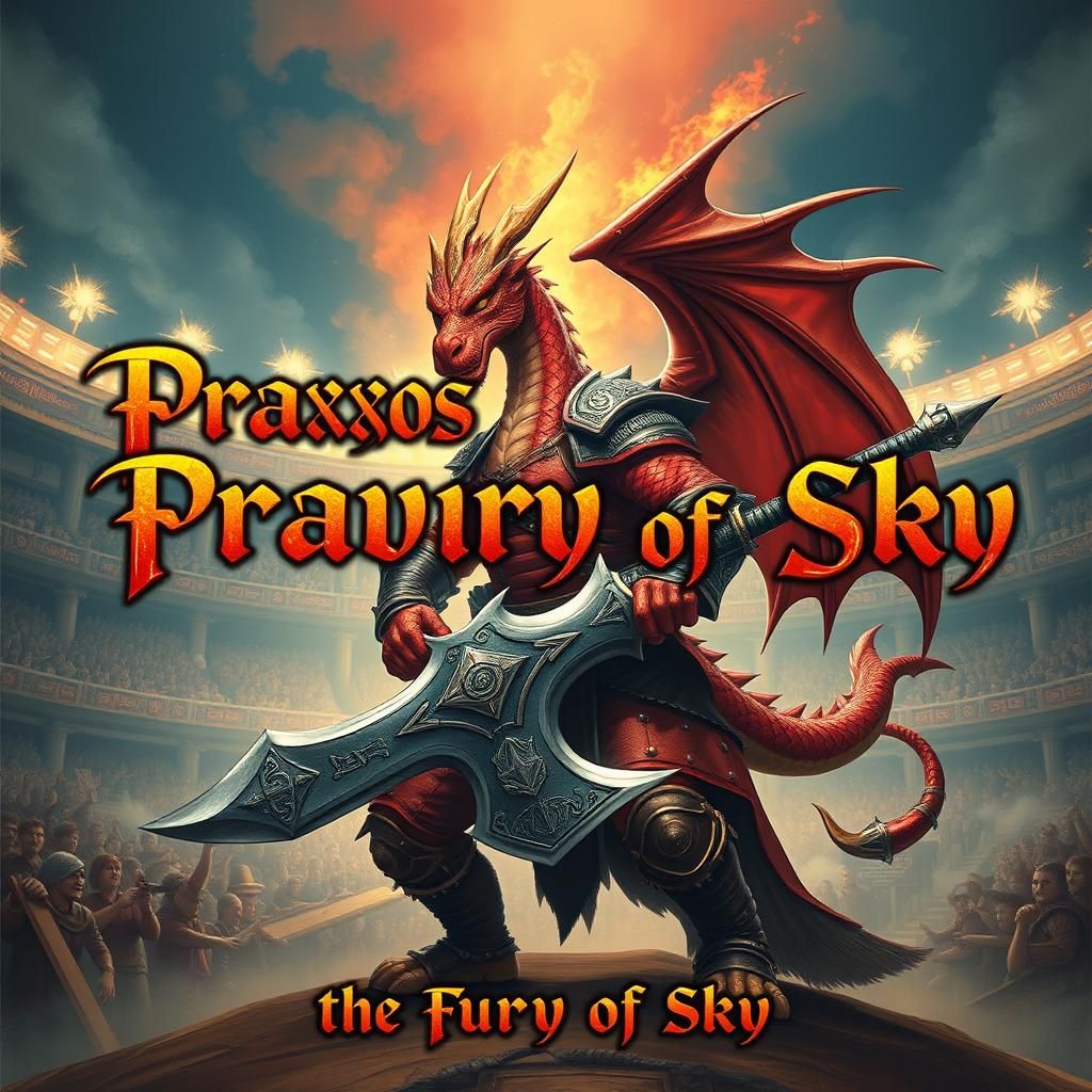 Red Dragon Warrior in Arena, Fantasy Art