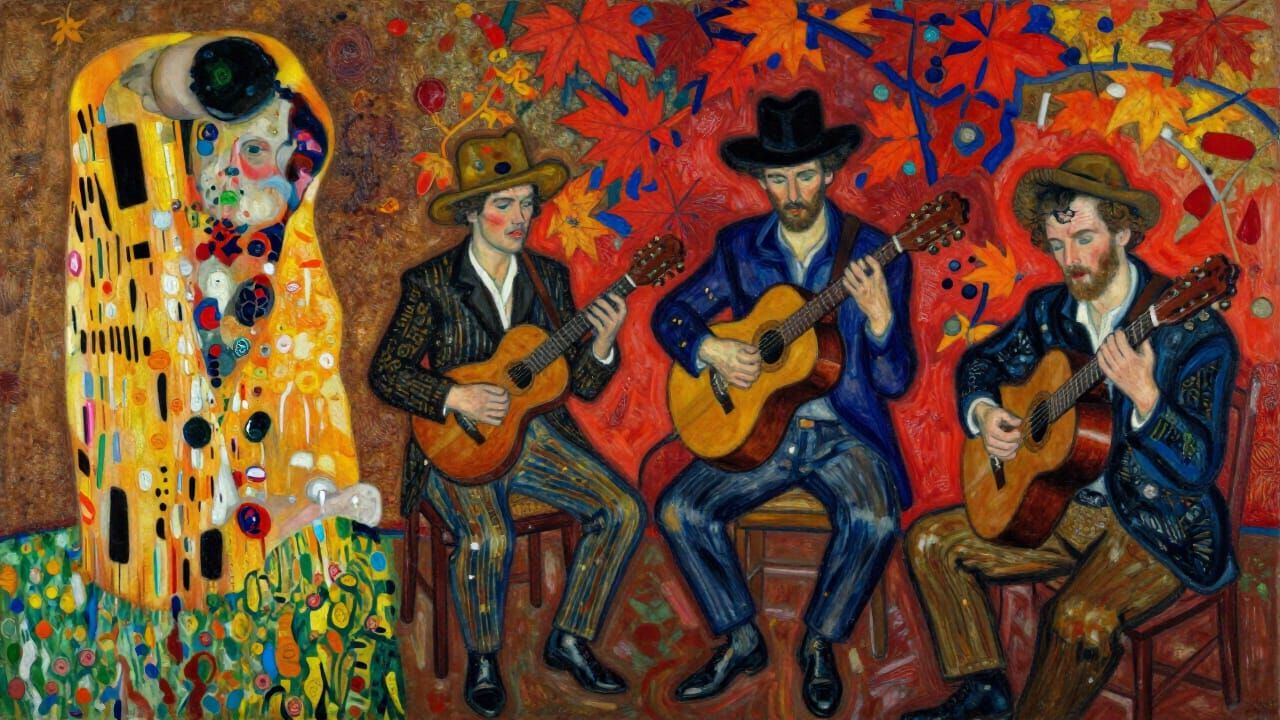 Avant-Garde Musicians in Red Autumn Mural