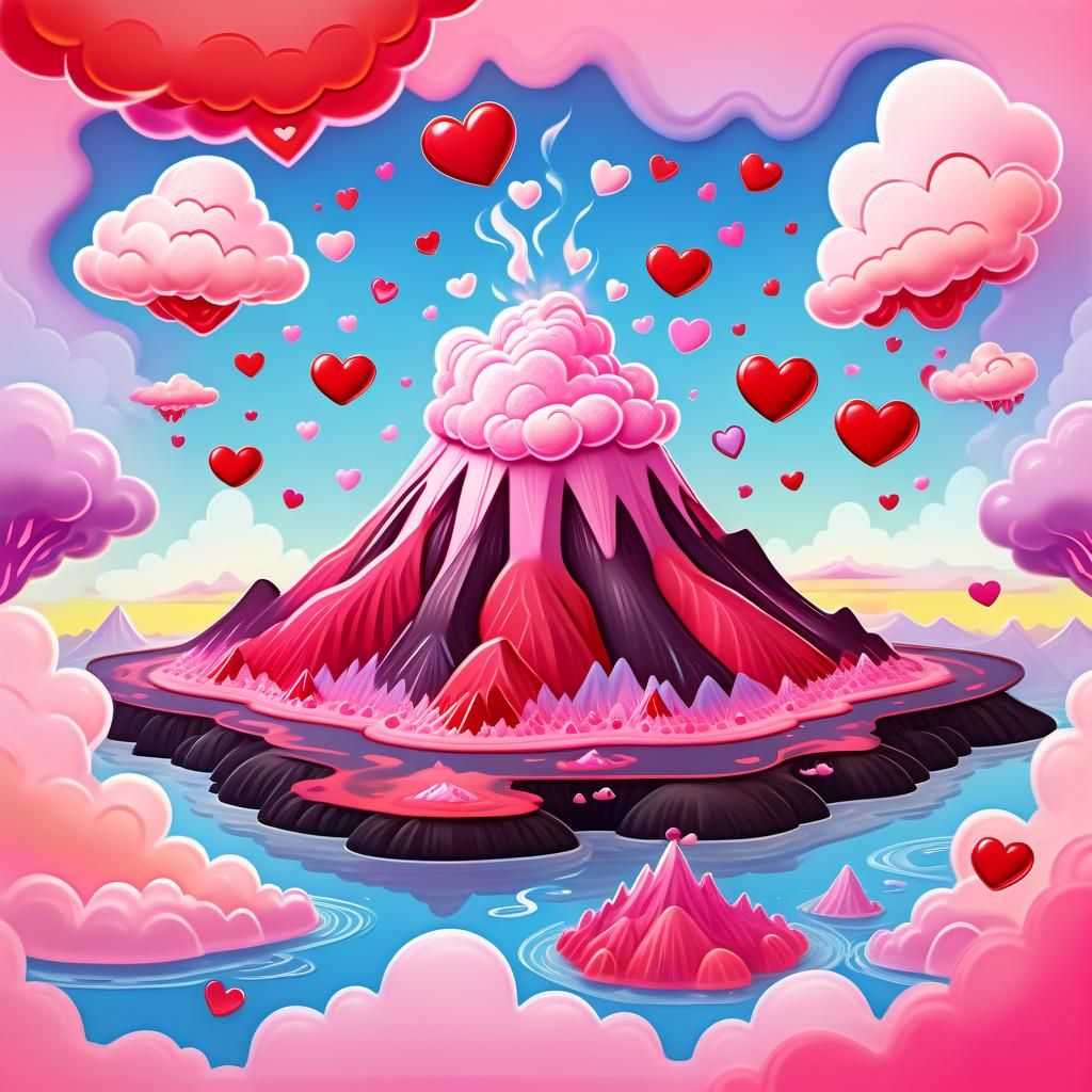 Cute Cartoon Volcano Erupting Love