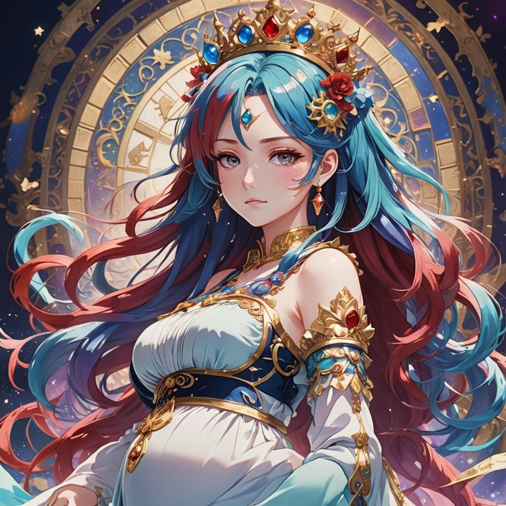 Anime Queen with Pregnant Belly in Digital Art Style