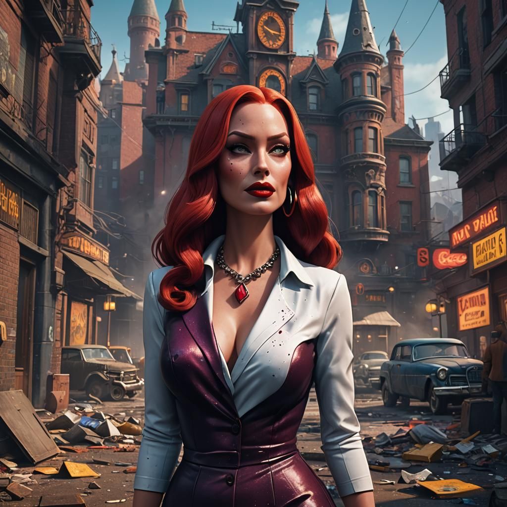 Gangster Jessica Rabbit: Detailed Matte Painting