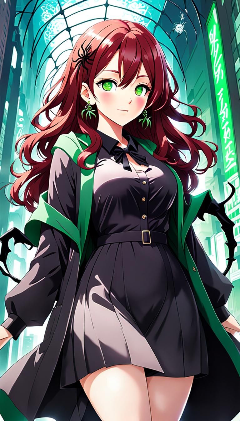 Anime Woman in Harajuku with Spider Earrings