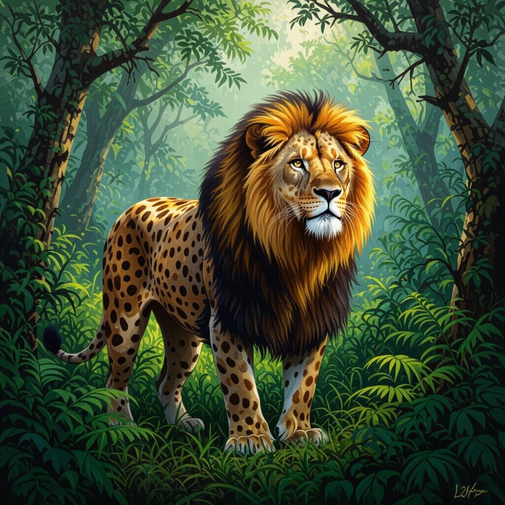 Spotted Lion in Montane Forest Art