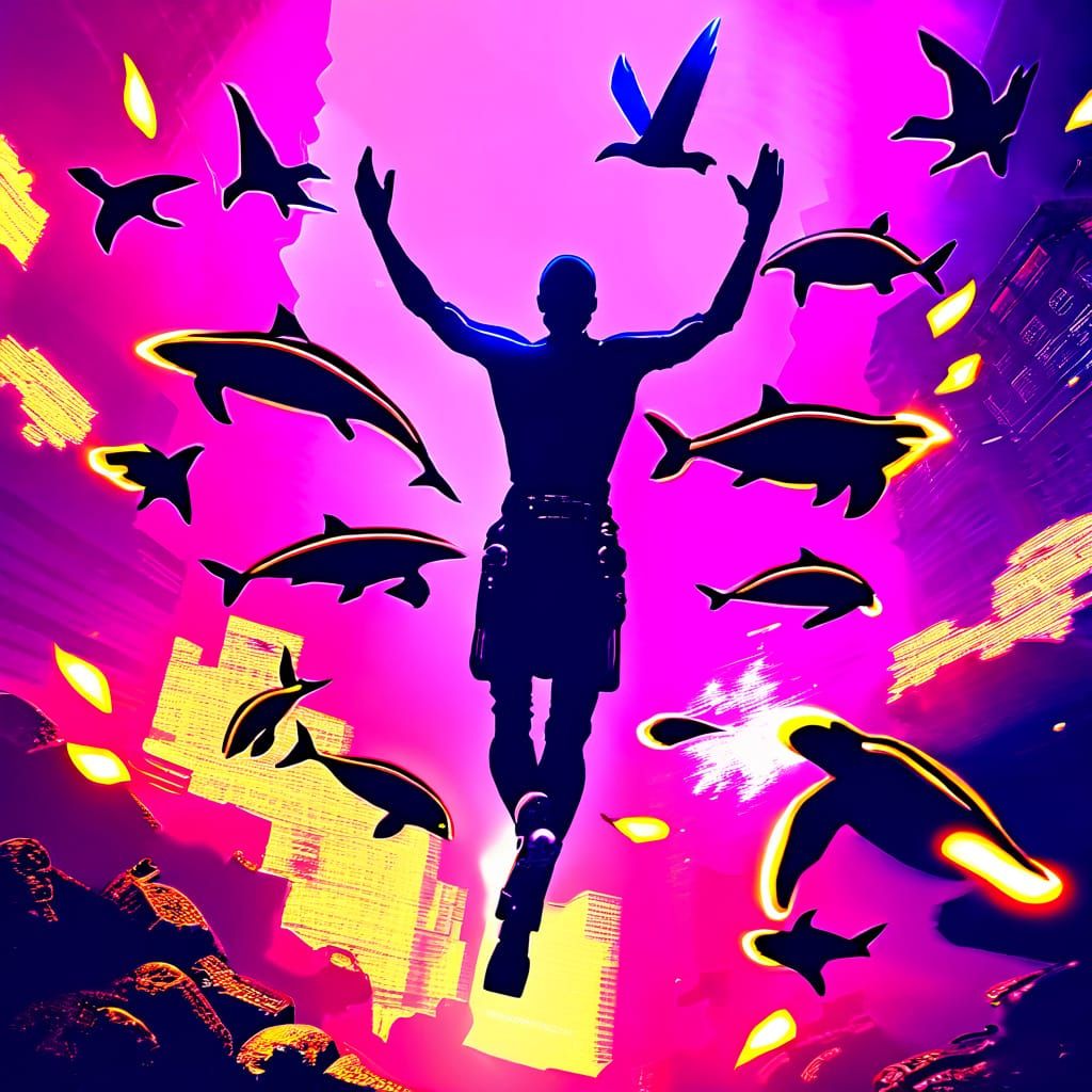 The Rock on Fiery Motorcycle in Cyberpunk Style