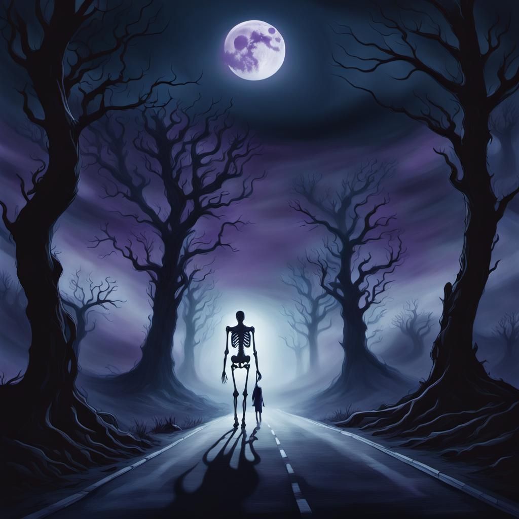 Ghostly Figure on Desolate Highway to Portal