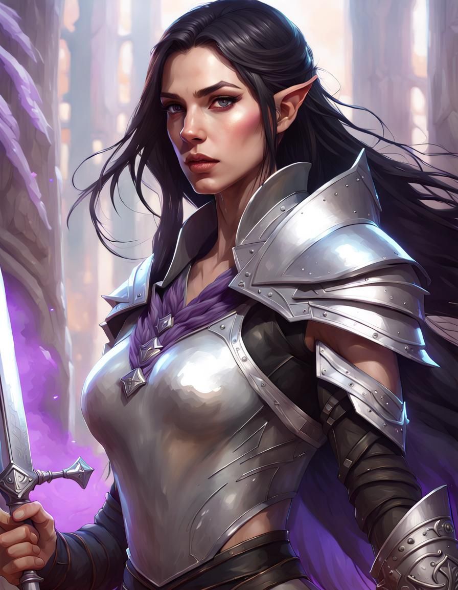 Pale Half-Elf Paladin Portrait in Hyperdetailed Style