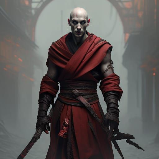 Suel Assassin Monk with Crimson Eyes and Ritual Scars