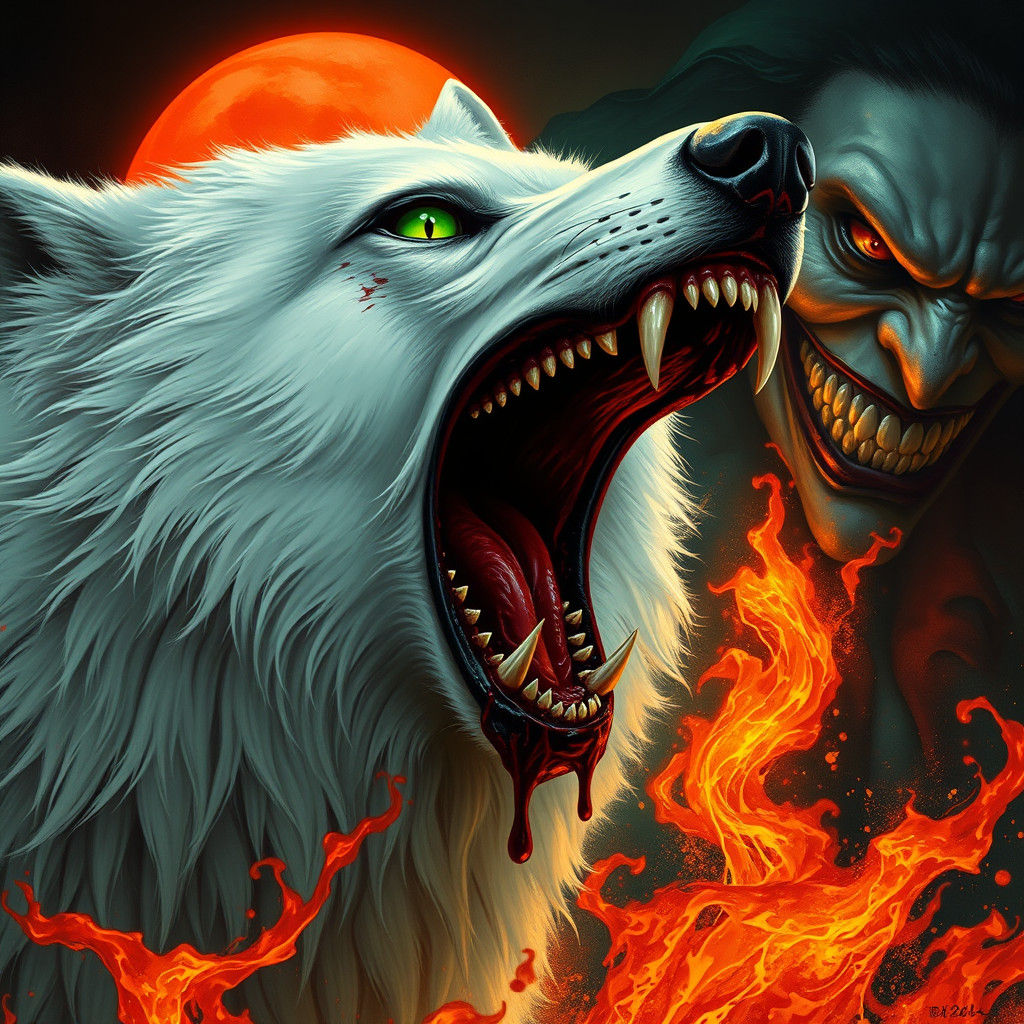 Blood Wolf Howling at Red Moon in Gothic Style