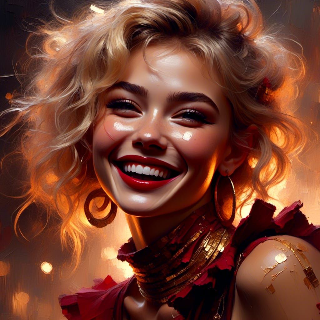 Punk Queen Laughing with Short Blonde Hair