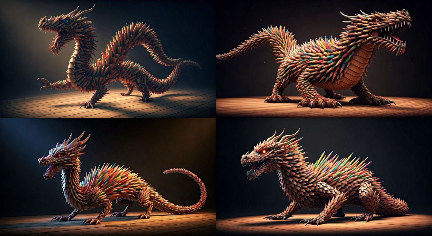 Majestic Dragon Sculpture Made of Pencils