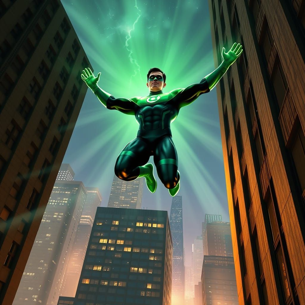 Green Lantern's Leap of Faith in Hyperrealistic Comic Art St...