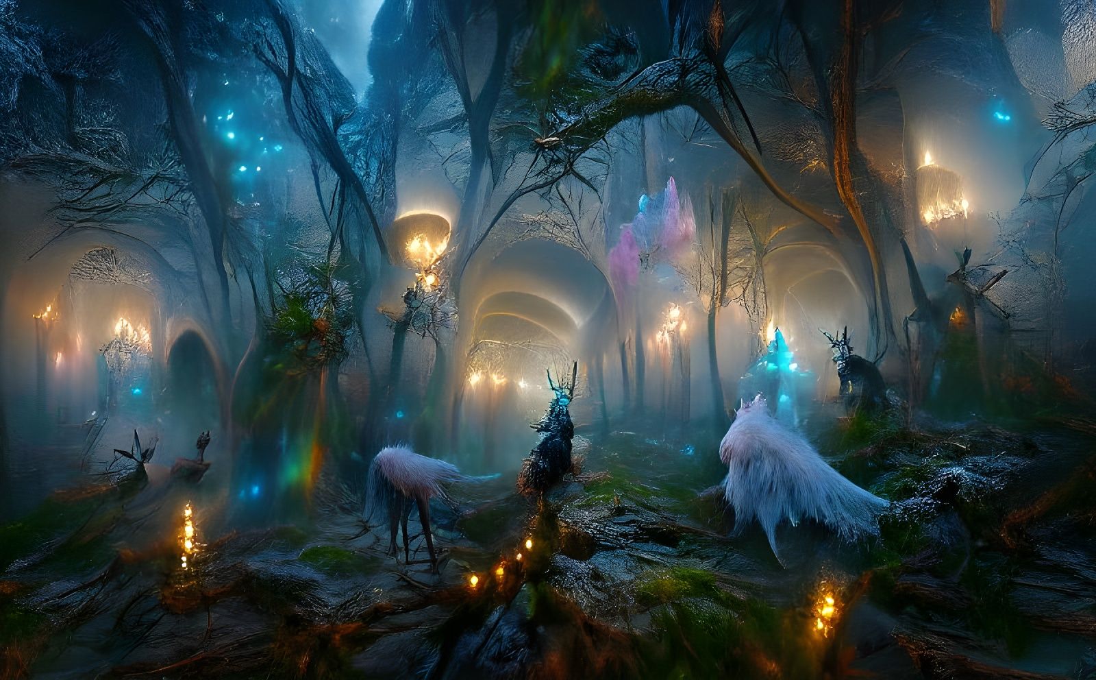 Enchanted Forest with Luminous Creatures