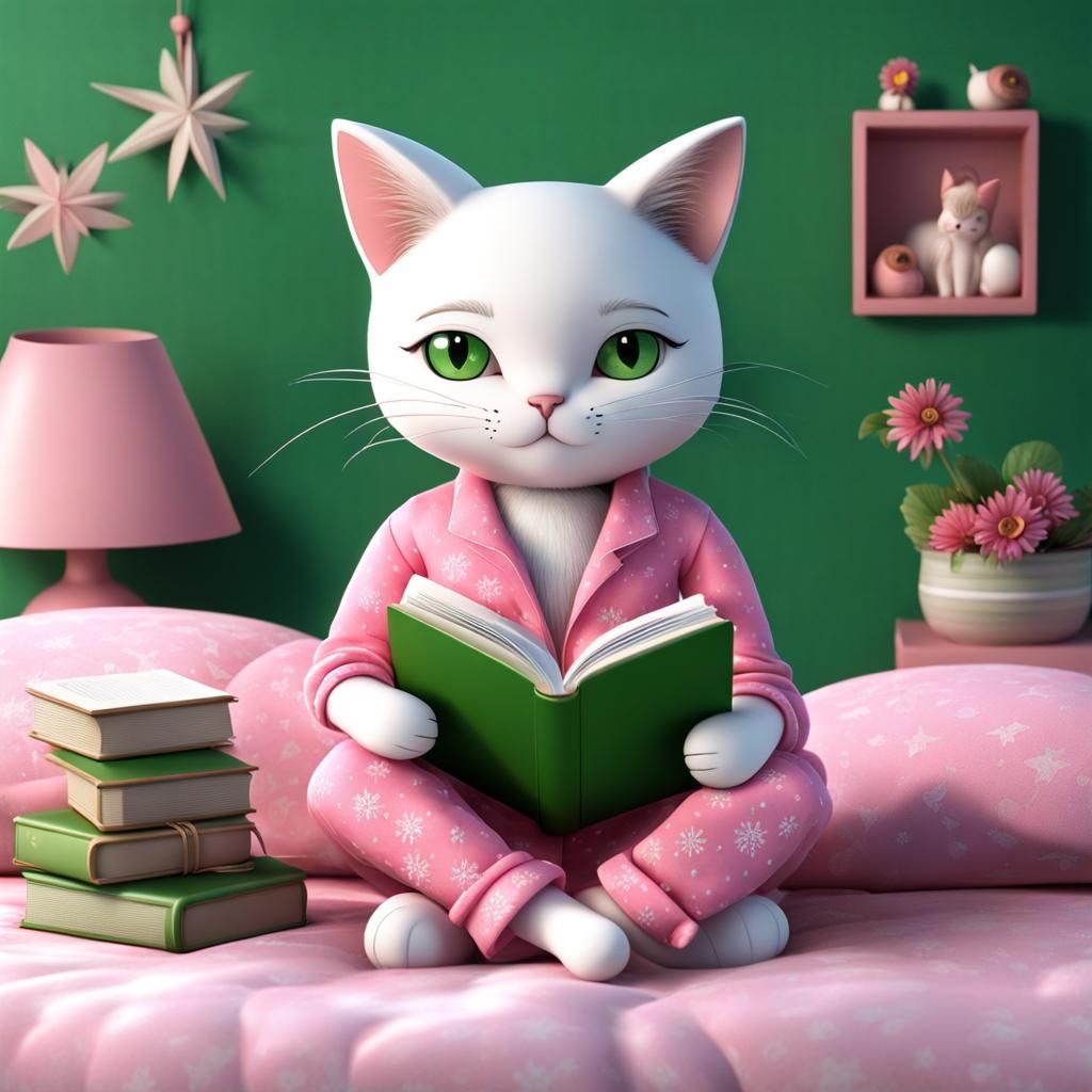 Cute Character Reads Book in Christmas 3D Render