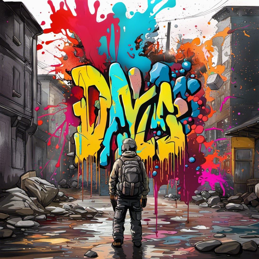 Polychromatic Graffiti Splash Art with Oil Gouache