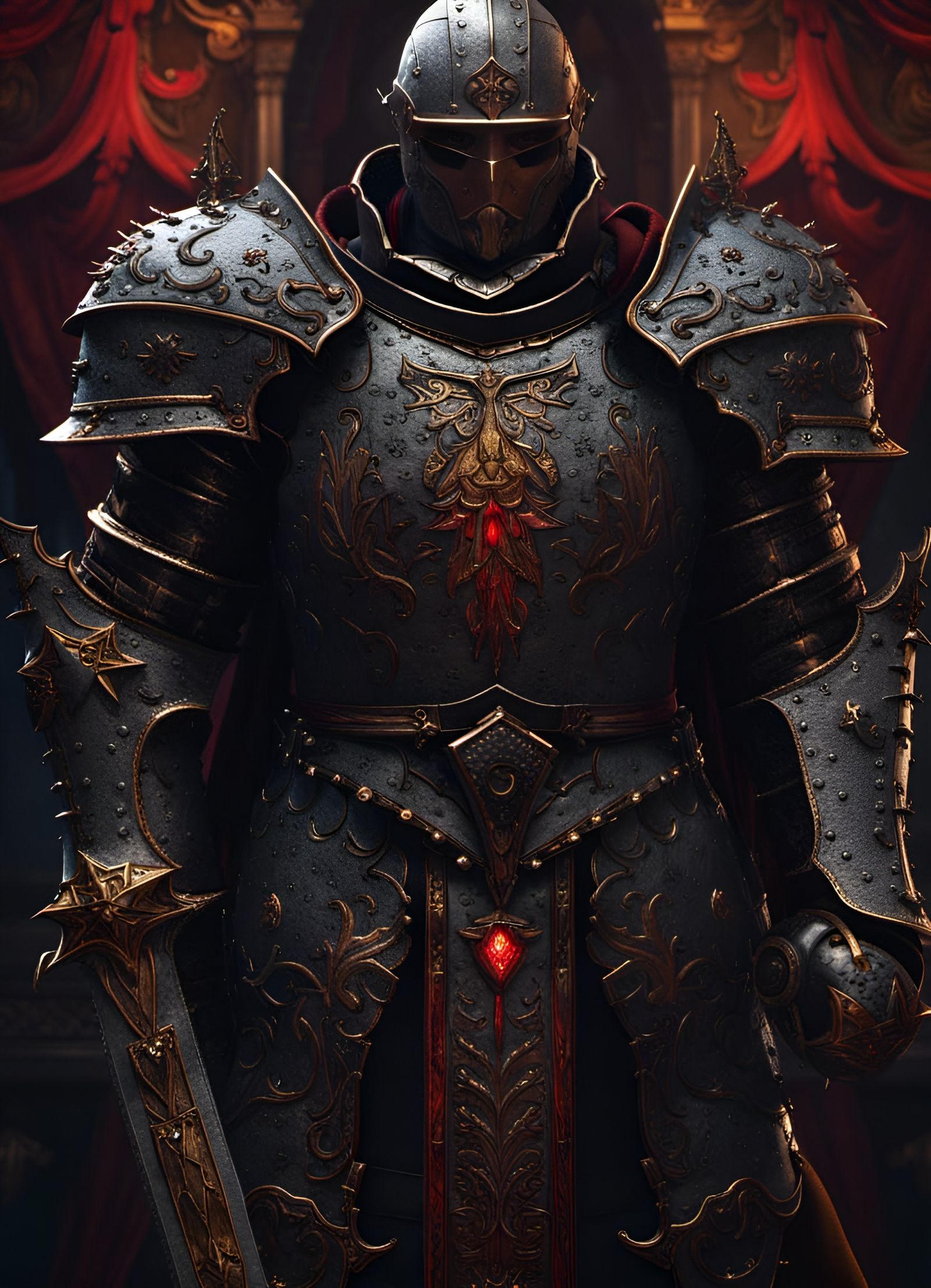 Gothic Knight in Black Plate: Dark Fantasy Concept Art