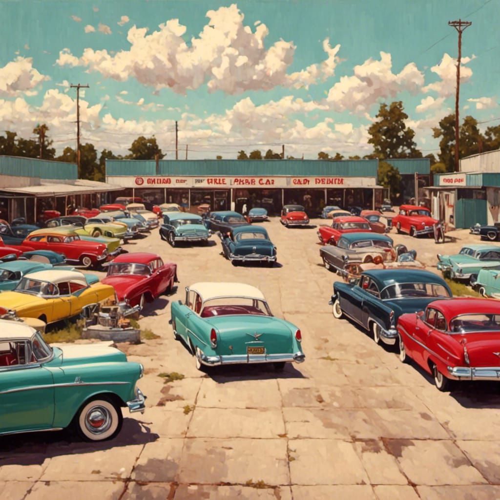 Retro 1950s Car Park Scene