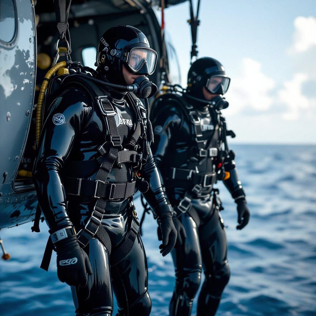 Navy SEAL Divers Lowered From Helicopter Into Sea