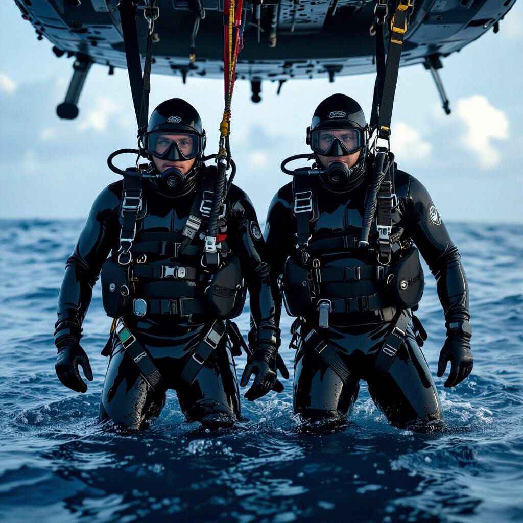 Navy SEAL Diver Lowered From Helicopter in Dramatic Lighting