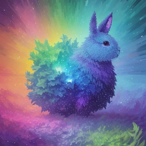 Pixelated Rabbit and Cabbage in Space: 8-Bit Art