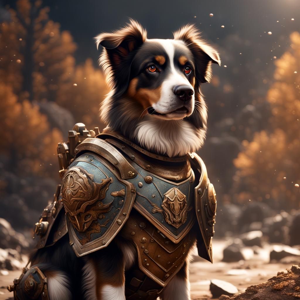 Armored Australian Shepherd Dog in Detailed Digital Art
