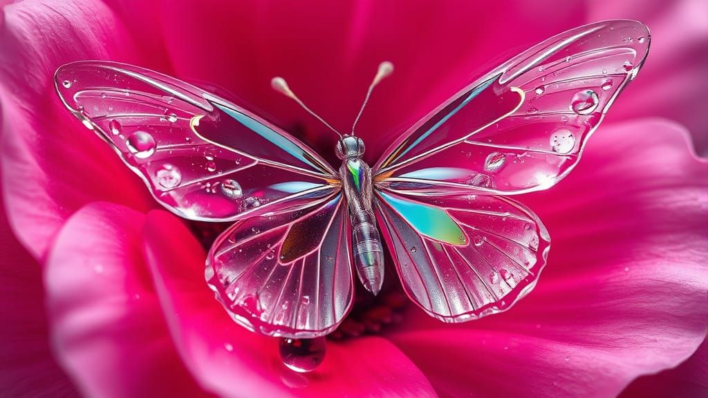 Ethereal Water Butterfly on a Blooming Flower