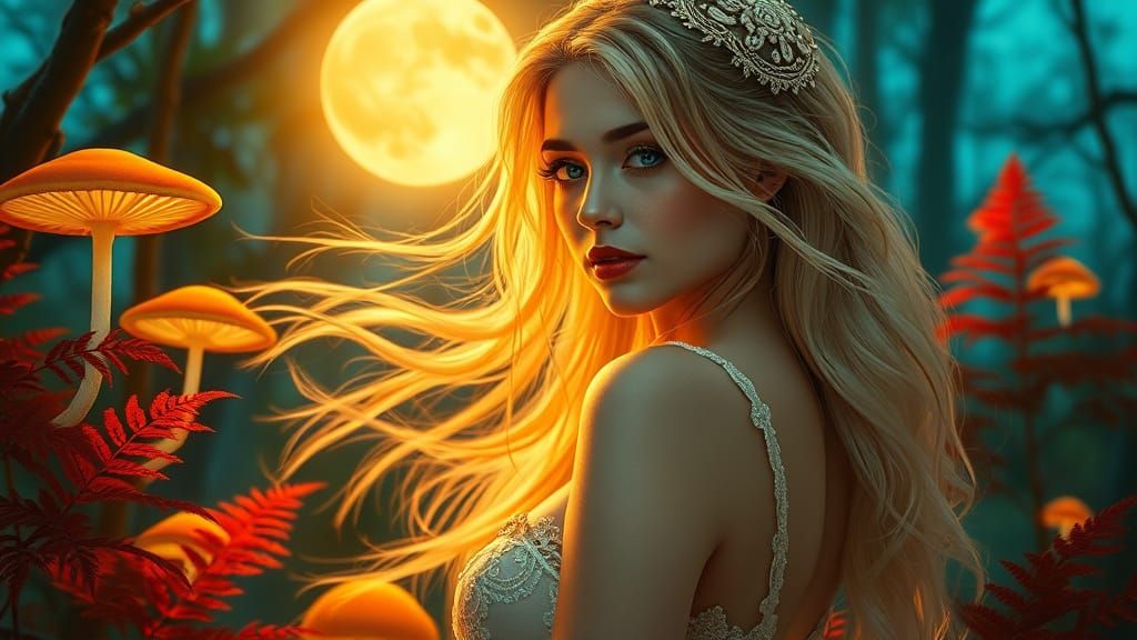 Ethereal Nymph in Enchanted Forest: Klimt-Inspired Pin-Up