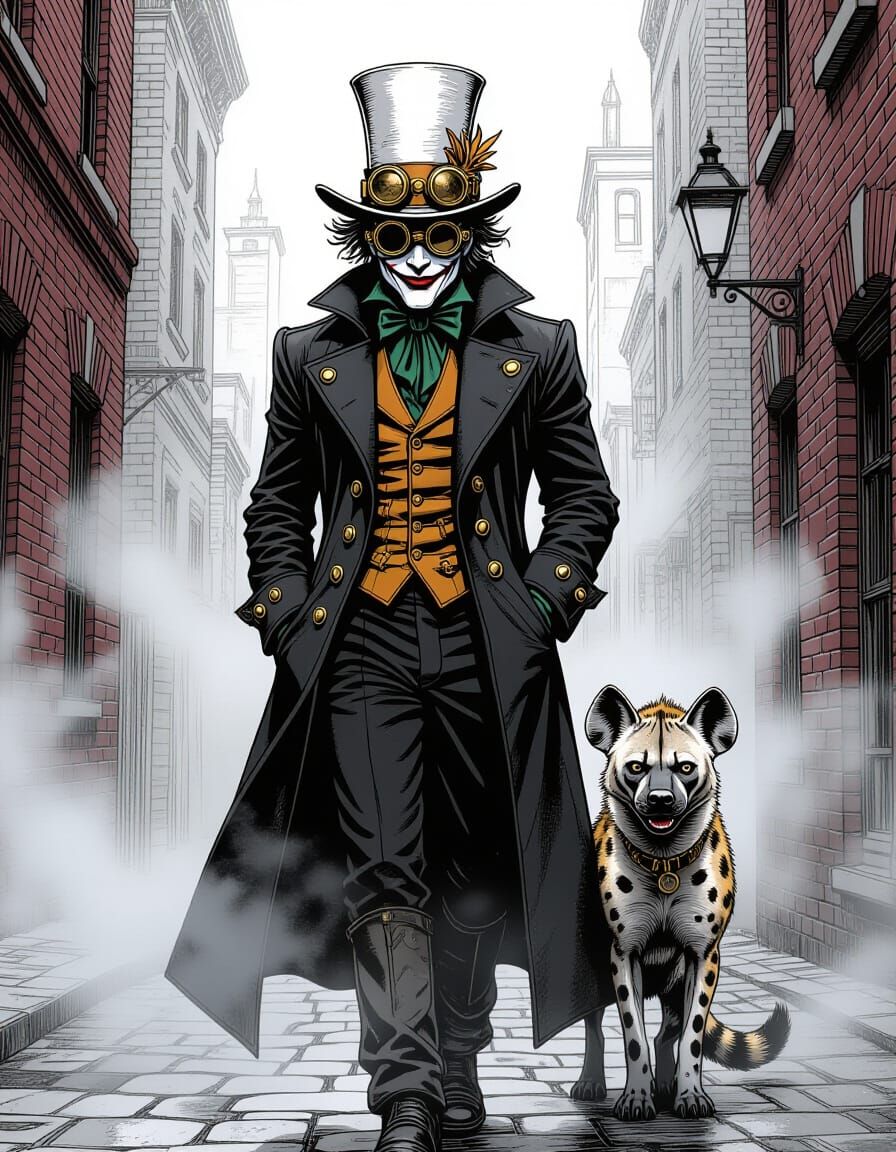 Steampunk Joker in Victorian Gotham Alleyway