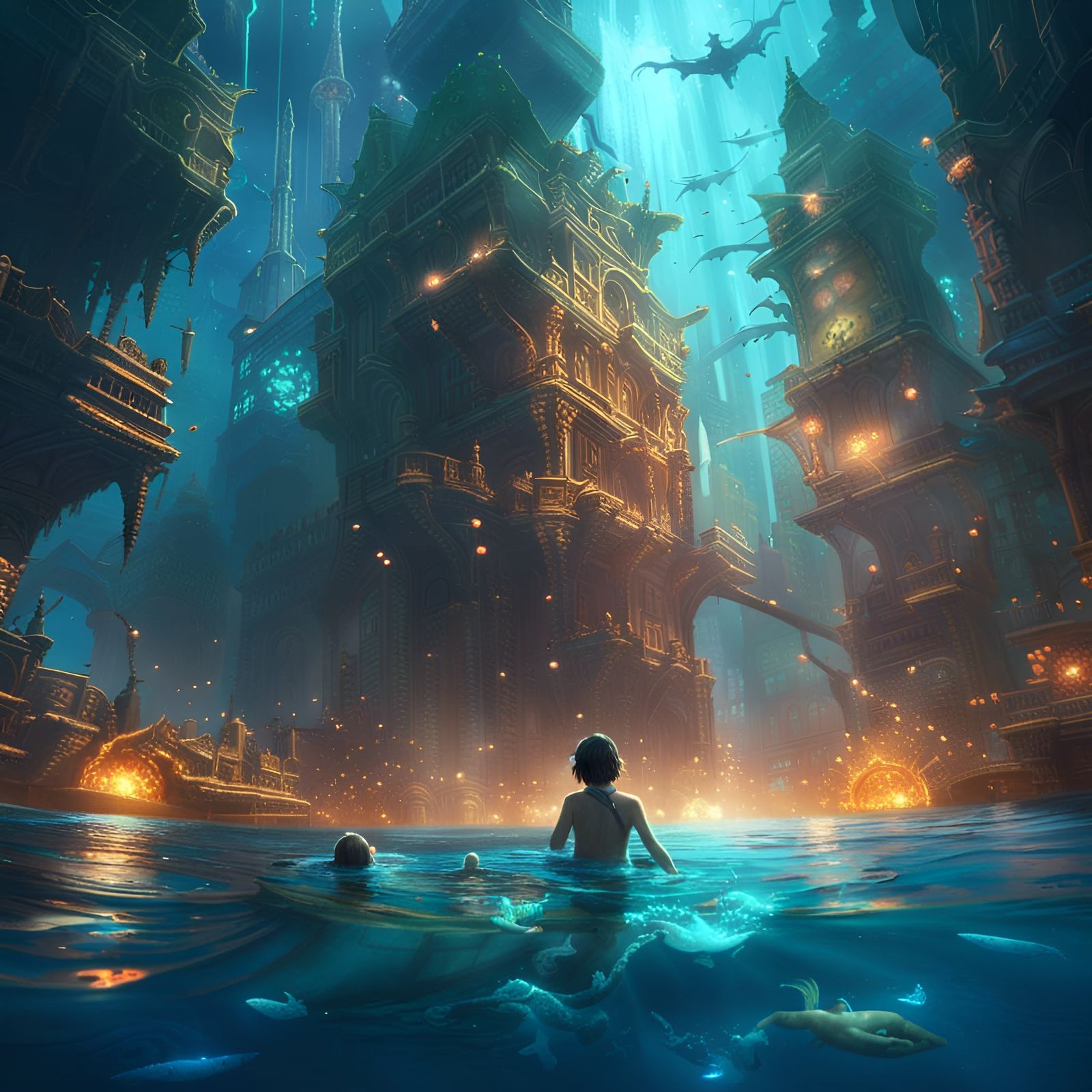 Children Discover Glowing City Under the Sea