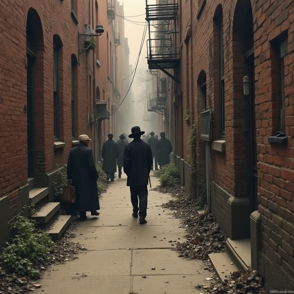 1920s Harlem Alleyway Depicting Poverty in Ashcan School Sty...