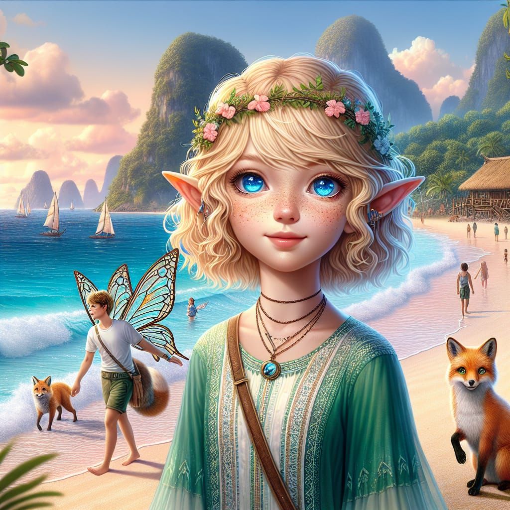Fantasy Island Beach Scene with Fairies in Digital Art
