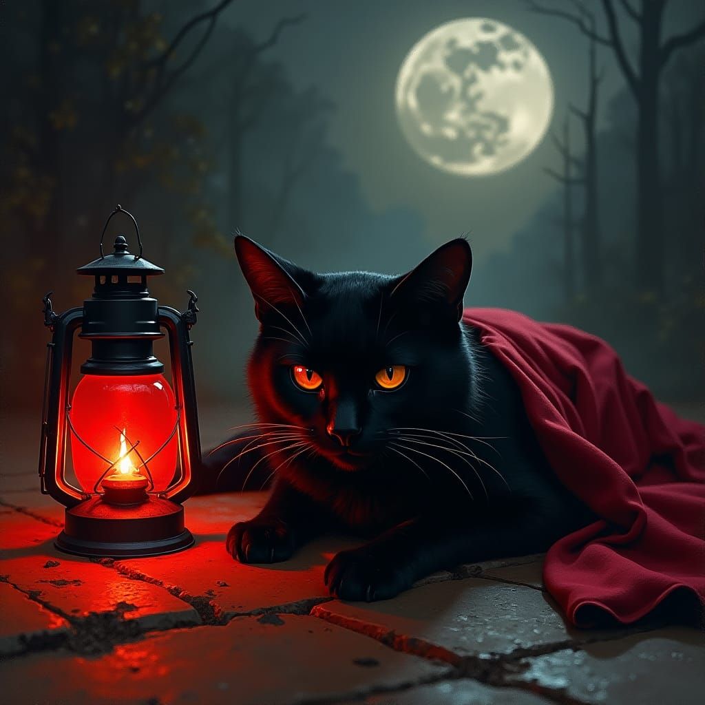 Eerie Black Cat Under the Full Moon