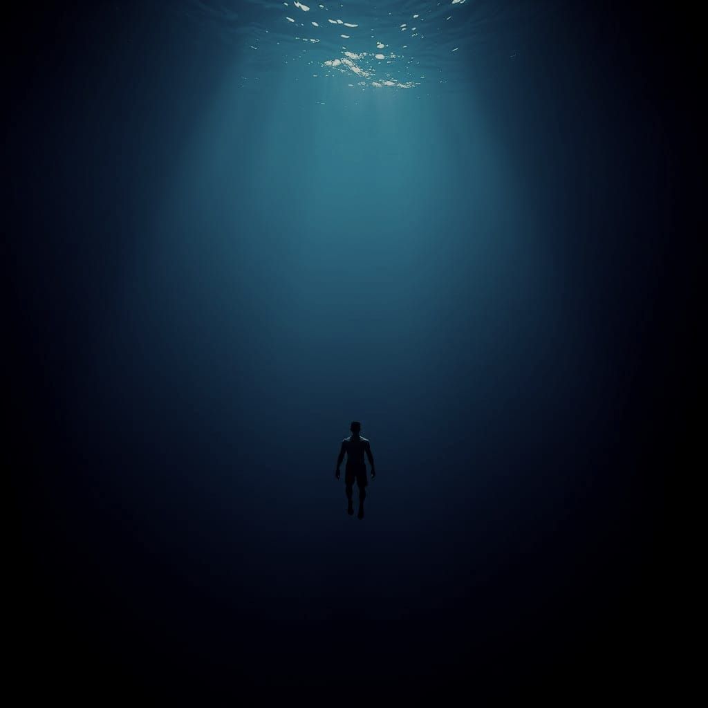 Man Beneath Ocean Depths, Capturing Infinity and Darkness