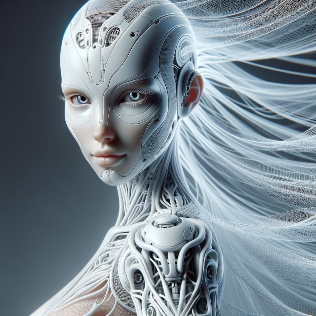 Futuristic Biomechanical Robot with Silk-like Mesh